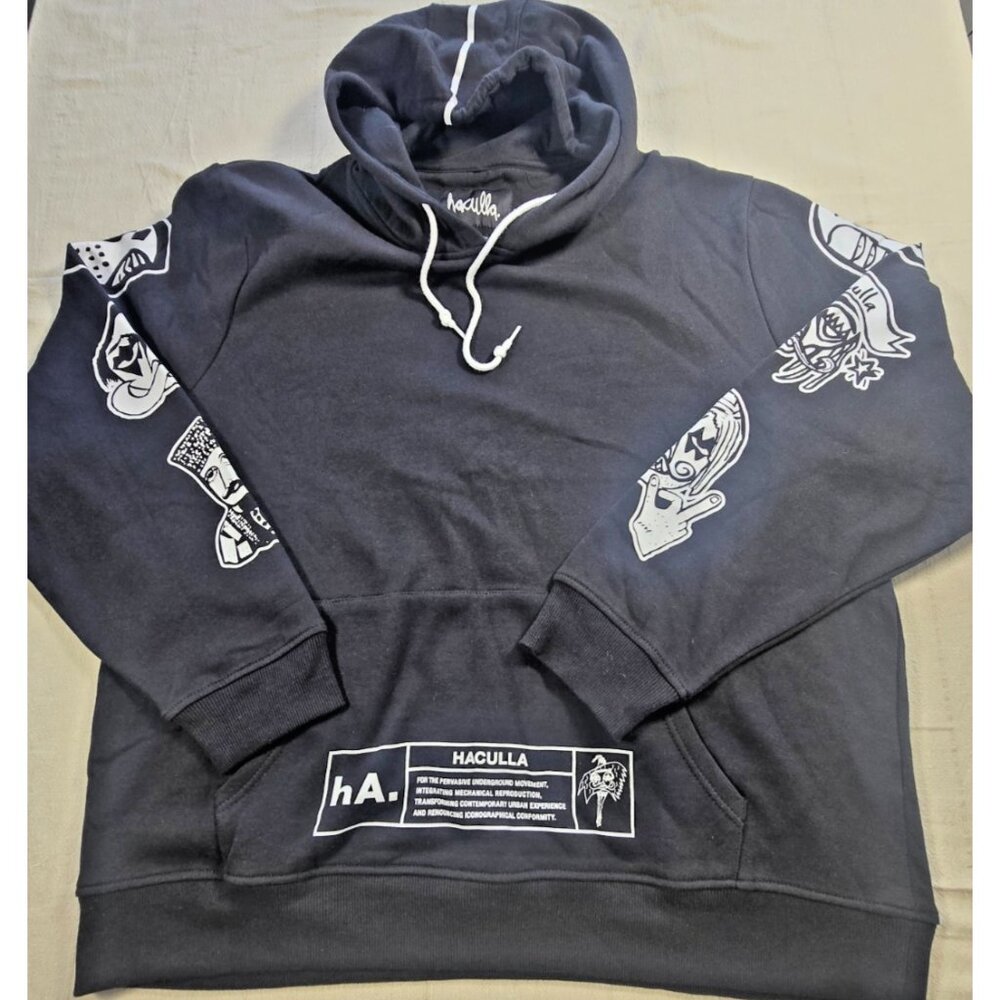 NWOT Haculla Hoodie Unisex 2XL Black Faces Graphic Pullover Streetwear RARE